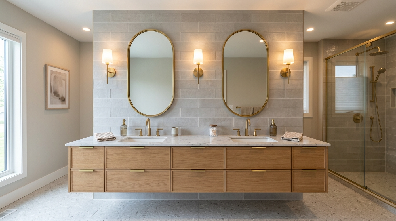 Use an oval mirror to widen a narrow wall